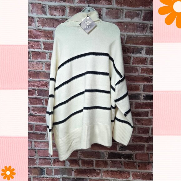 AVA & VIV Turtleneck Knit Sweater | 3X | Black Cream Pullover - Picture 2 of 6